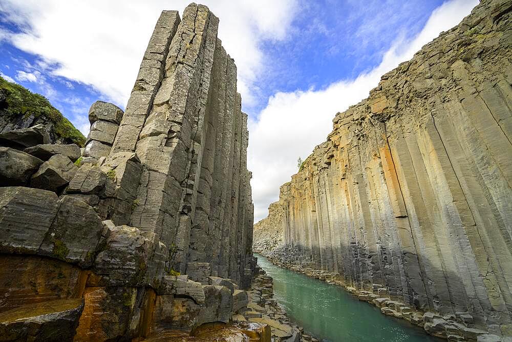 Basalt columns in Stuolagil Canyon, Egilsstaoir, Austurland, Iceland, Europe