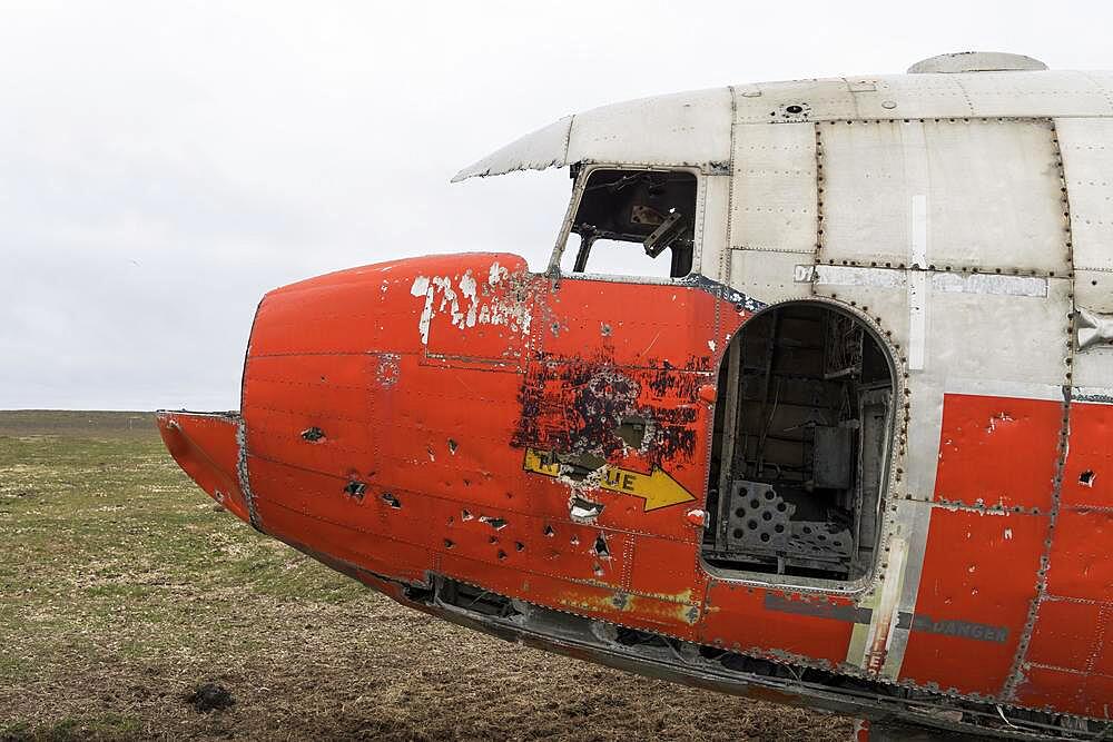 Cockpit, emergency-landed American Air Force transport aircraft Douglas R4D-6 41-50187, near Porshoefn, Sauoanes, Langanes Peninsula, Iceland, Europe