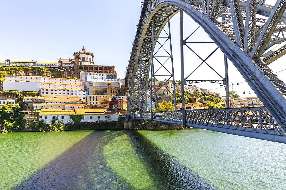 Beautiful iron Dom Luis I bridge over Douro river in Porto, Portugal, Europe