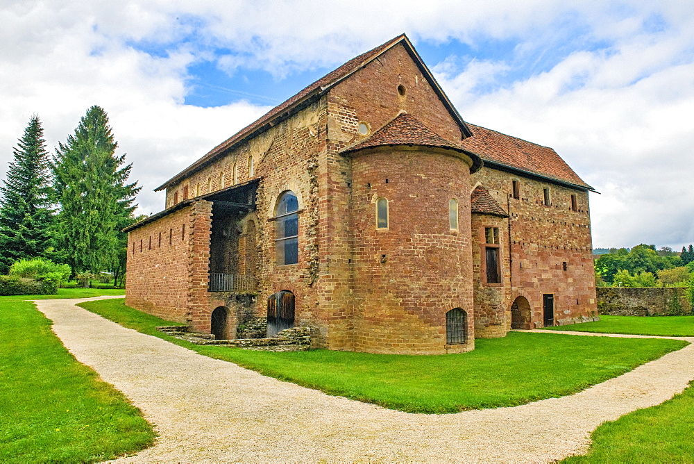 View of historic Einhard Basilica with apse, Steinach, Michelstadt, Hesse, Germany, Europe