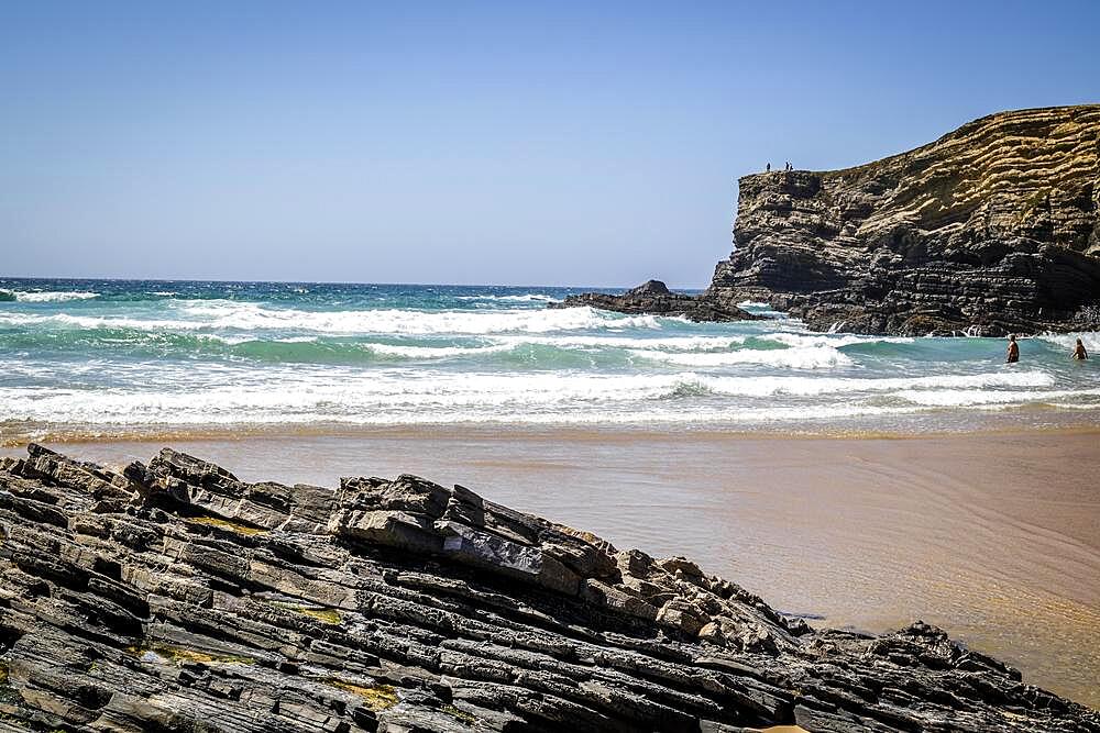 Rocks on the beach in Zambujeira Do Mar, Vicentina Coast Natural Park, Alentejo, Portugal, Europe