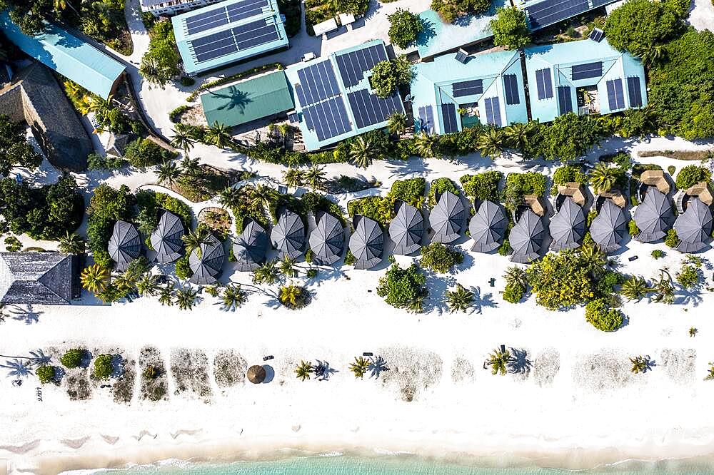 Aerial view, Kuredu with water bungalows and beaches, Laviyani Atoll, Maldives, Indian Ocean, Asia