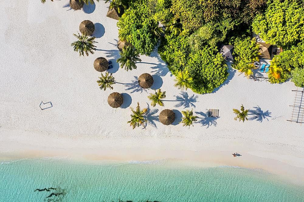 Aerial view, Kuredu with water bungalows and beaches, Laviyani Atoll, Maldives, Indian Ocean, Asia