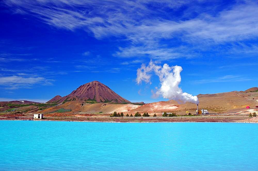 Geothermal power plant, lake and desert-like landscape, Myvatn, Iceland, Europe