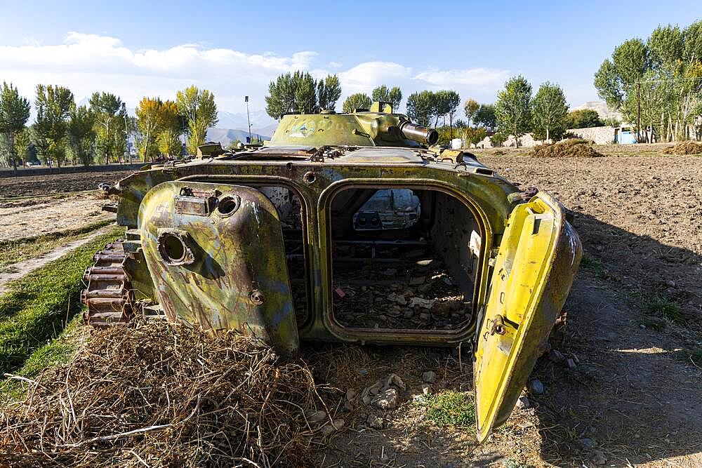 Old soviet tank coloured in funky colours, Bamyan, Afghanistan, Asia