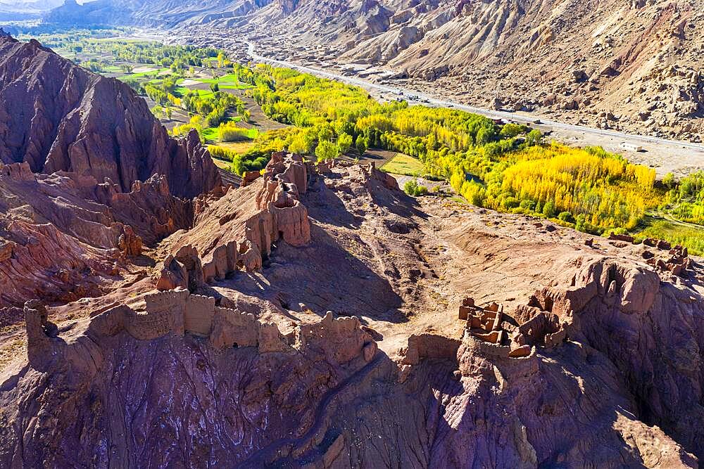 Aerial of Shahr-e Zuhak. the red city, Bamyan, Afghanistan, Asia