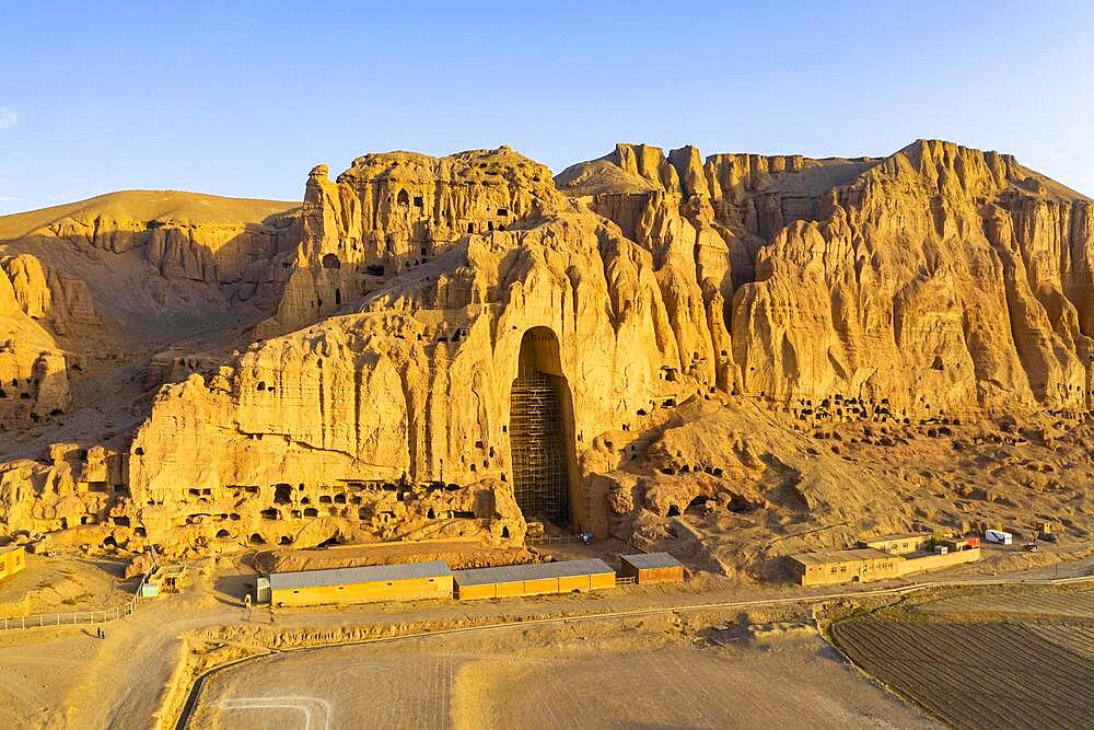 Aerial of the great buddhas in Bamyan, Afghanistan, Asia