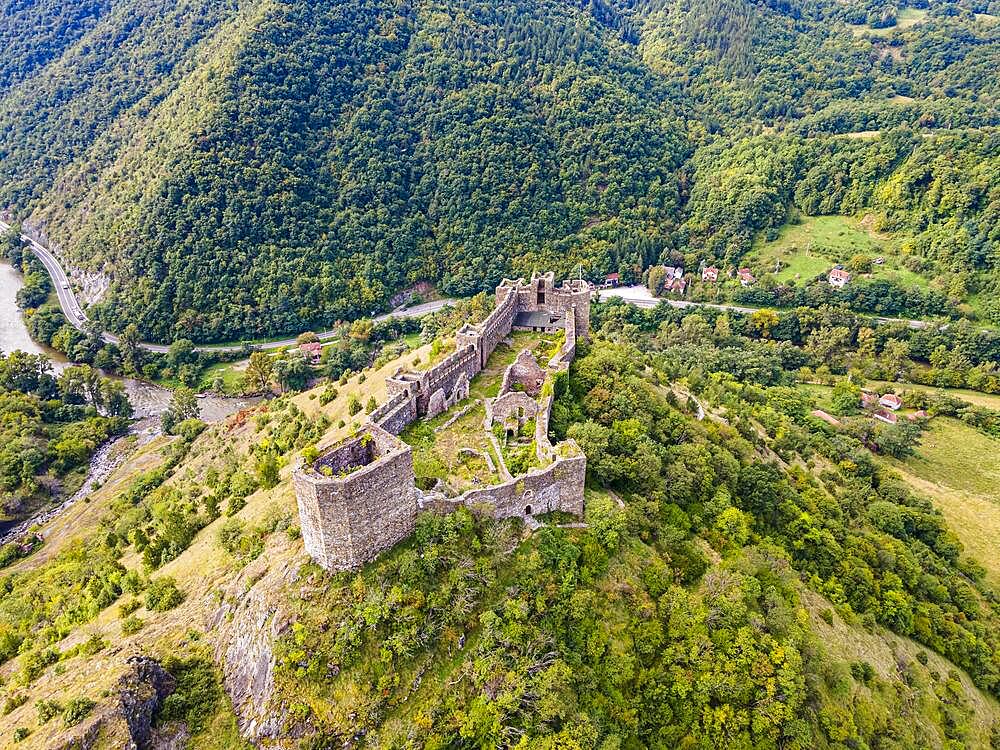 Aerial of the Maglic castle, Kaljevo, Serbia, Europe