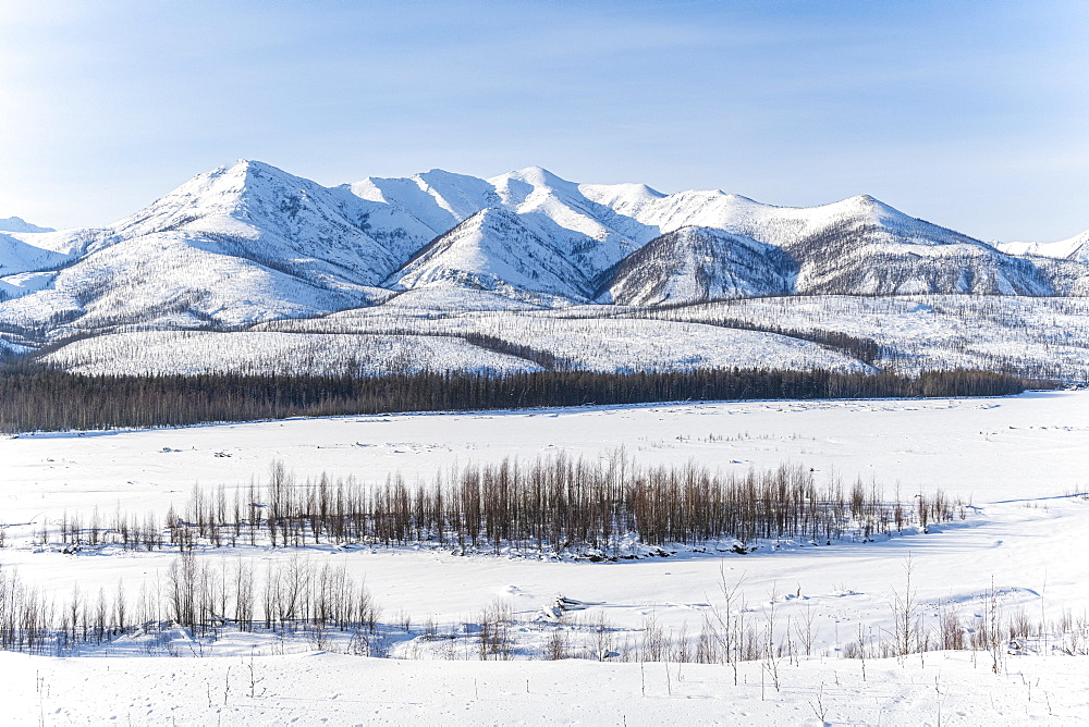 Snow covered Suntar-Khayata mountain Range, Road of Bones, Sakha Republic, Yakutia, Russia, Europe