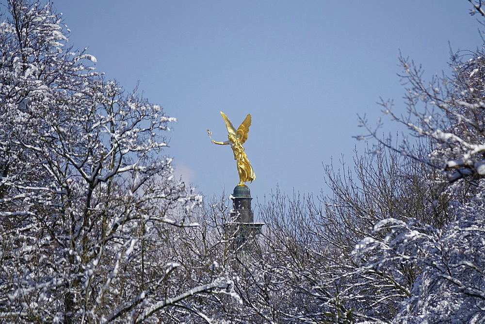 Peace angel or peace monument, snowy state capital Munich, Free State of Bavaria, Germany, Europe