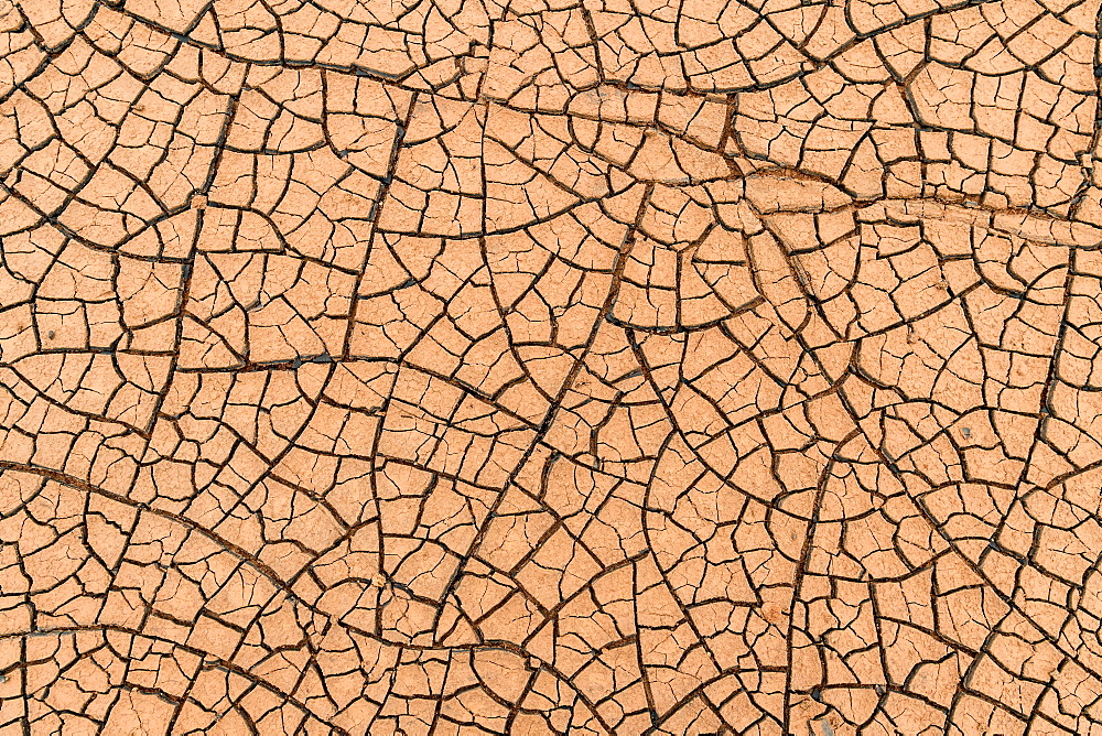 Cracks in the clay soil form mosaic-like structure, geothermal field, Namafjall, Myvatn, Krafla volcanic system, Northern Iceland, Iceland, Europe