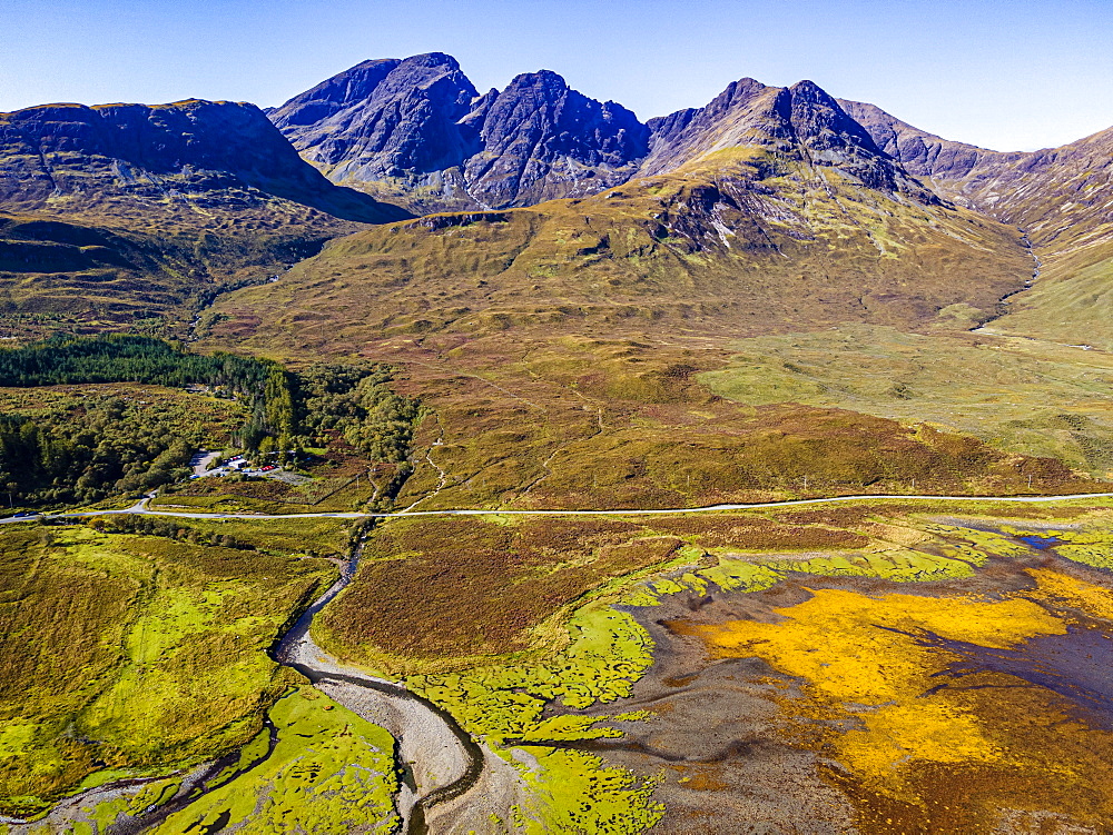 Aerial of the Black Cuillin ridge, Isle of Skye, Elgol, Scotland, UK