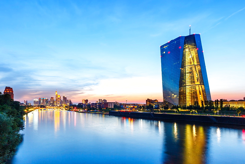 Skyline ECB European Central Bank River Main Skyscrapers City in Frankfurt, Germany, Europe