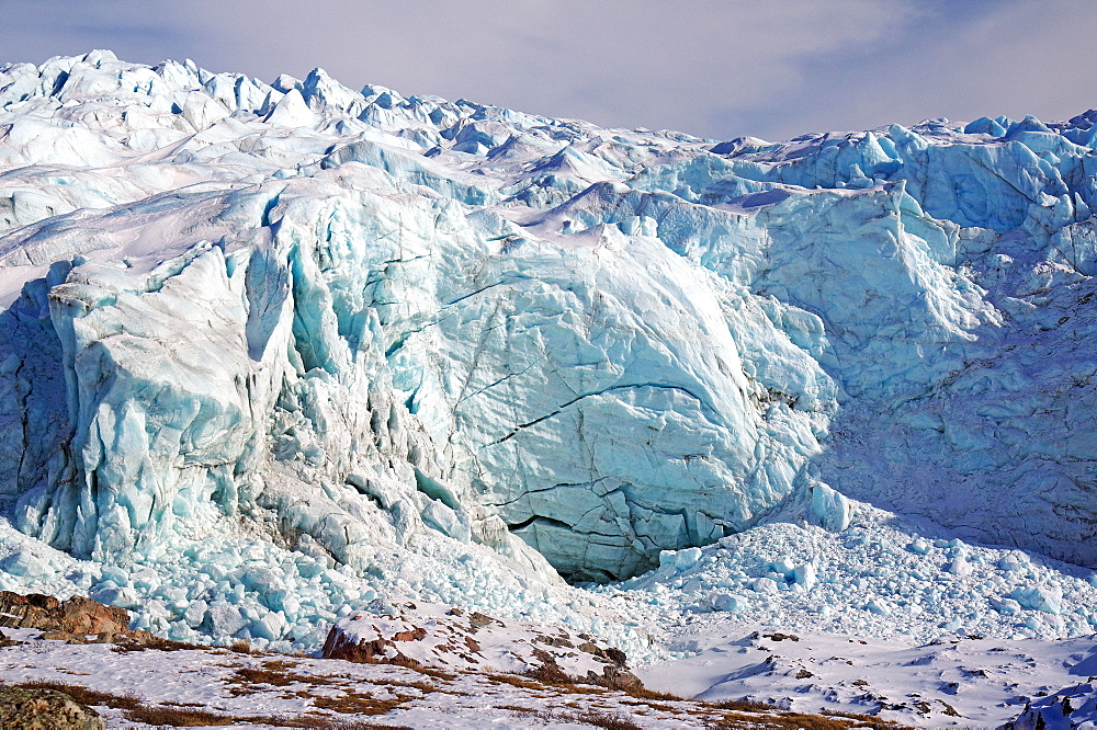 Large ice front of a glacier with crevasses and cracks, Russel Glacier, Arctic, North America, Sisimiut District, Qeqqata Kommunia, Kangerlussuaq, Greenland, Denmark, North America