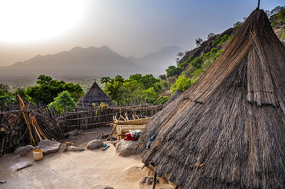 Tradtional build huts of the Otuho or Lutoko tribe in a village in the Imatong mountains, Eastern Equatoria, South Sudan, Africa