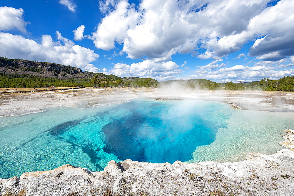 Turquoise clear water of a hot spring, Sapphire Pool, Black Sand Basin and Biscuit Basin, Yellowstone National Park, Wyoming, USA, North America