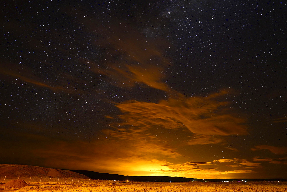 Night sky with illuminated clouds over the city of La Paz, Tiwanaku, Department of La Paz, Bolivia, South America