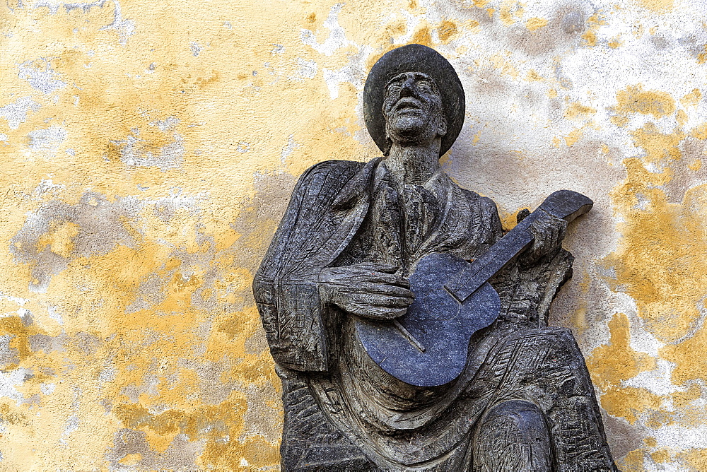 Sculpture, Musician leans against wall, Monument to Karel Hasler, Hasler, murdered in Mauthausen concentration camp, sculptor Stanislav Hanzik, Hradschin Castle Hill, Prague, Bohemia, Czech Republic, Europe