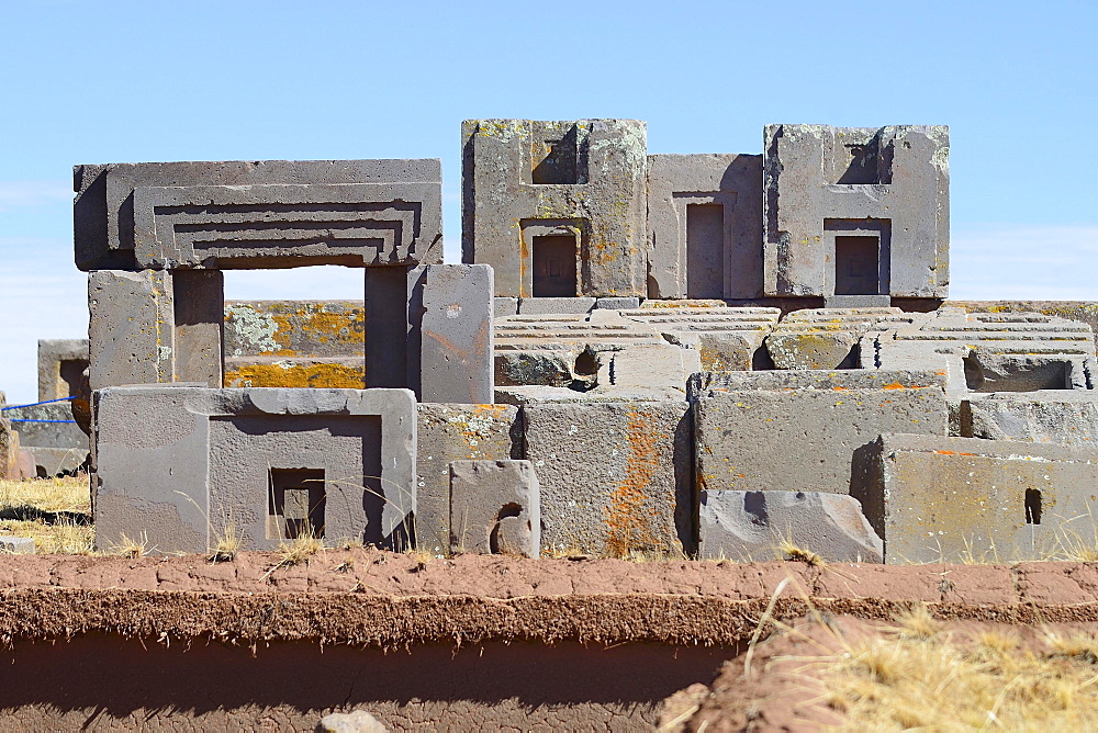 Ruins of Pumapunku, pre-Inca ruins of Tiwanaku, also Tiahuanaco, Unesco World Heritage Site, La Paz Department, Bolivia, South America