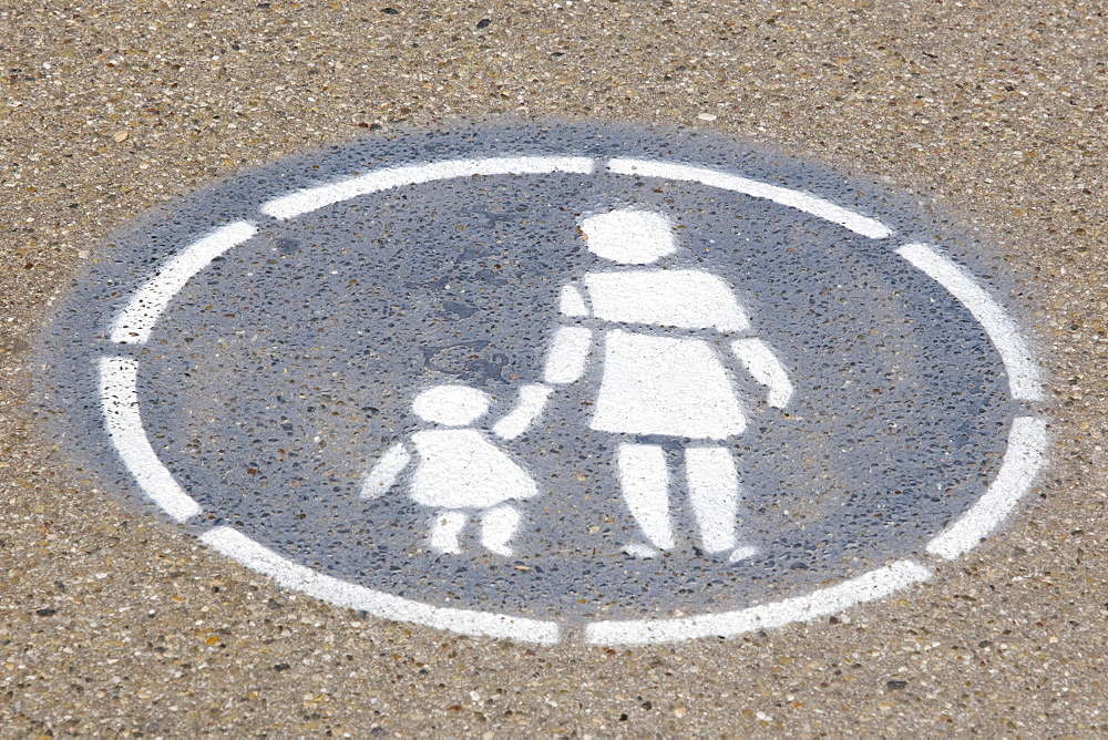 Asphalt with pictogram pedestrian, pedestrian path, Bavaria, Germany, Europe