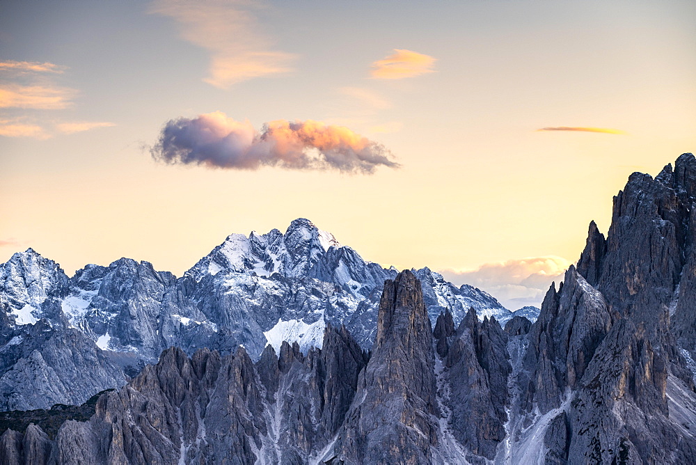 Cadini di Misurina with snowy peaks, Sesto Dolomites, Veneto, Italy, Europe