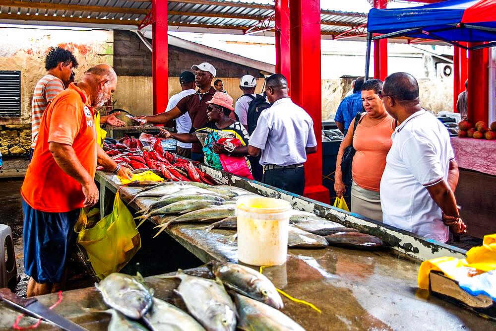 Fish sale at the market hall, Sir Selwyn Selwyn Clarke Market, Victoria, Mahe, Seychelles, Victoria, Mahe, Seychelles, Africa