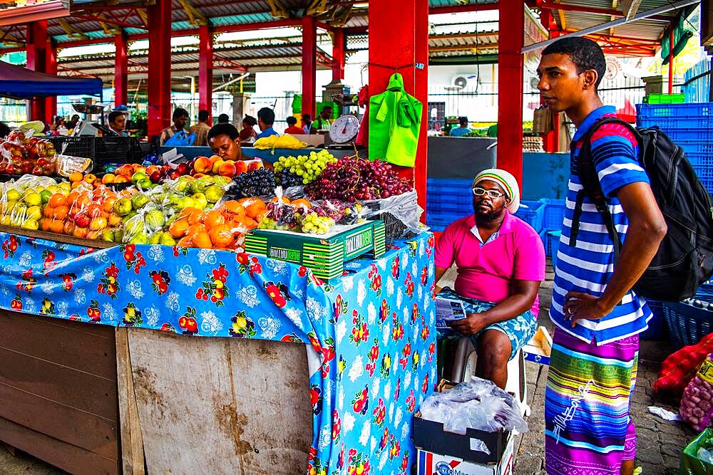 Fruit sale at the indoor market, Sir Selwyn Selwyn Clarke Market, Victoria, Mahe, Seychelles, Victoria, Mahe, Seychelles, Africa