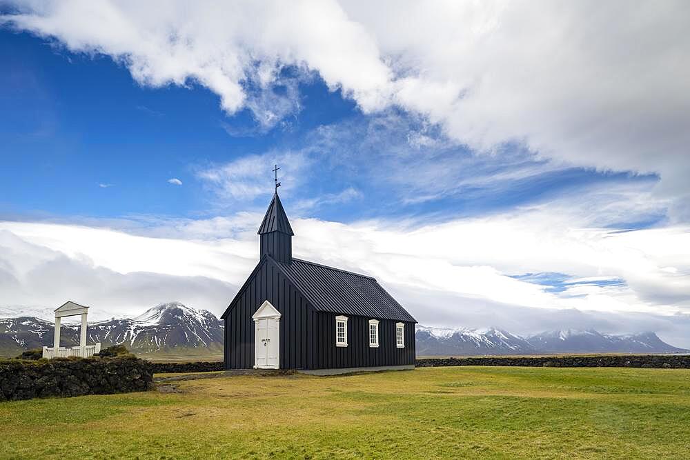 Black Wooden Church, Budir Kirka, Buoakirkja, Budir, Snaefellsnes Peninsula, Snaefellsnes, West Iceland, Iceland, Europe