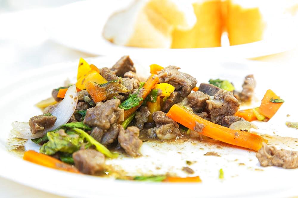 Cooked lamb curry with mixed vegetables, Mauritius, East Africa, Africa