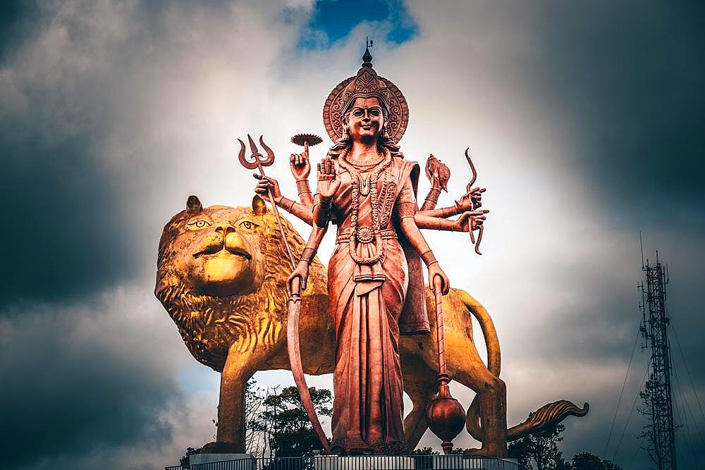 Hindu statue it great Indian temple, Ganga Talao, grand bassin on Mauritius Island