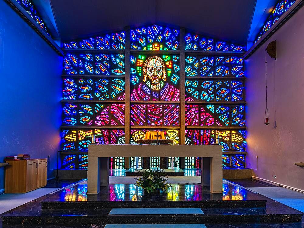 Stained glass window in Buckfast Abbey Church, Buckfastleigh, Devon, England, United Kingdom, Europe