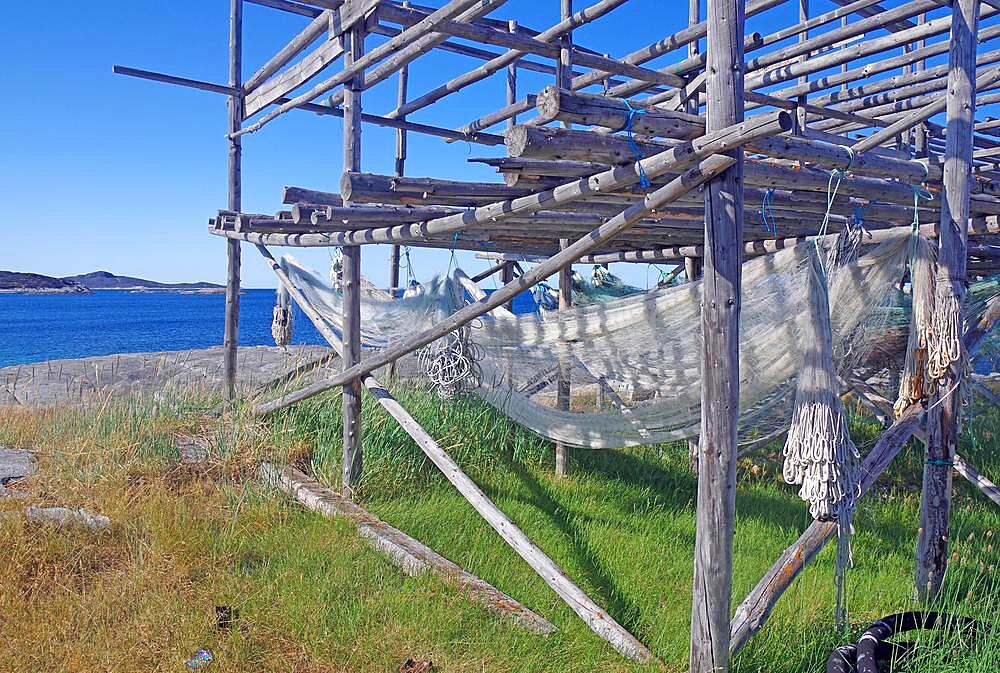 Wooden racks, fishing nets, Illimanaq, Disko Bay, Avannaata Kommunia, Arctic, Greenland, Denmark, North America