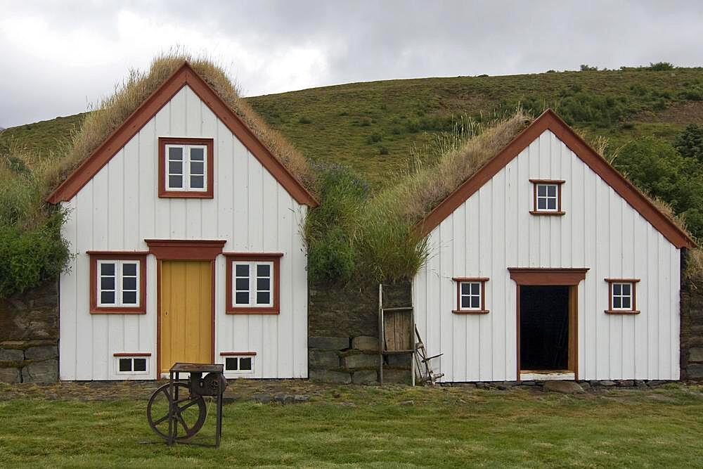 Grass sod houses, peat homestead, museum, Laufas, Iceland, Europe