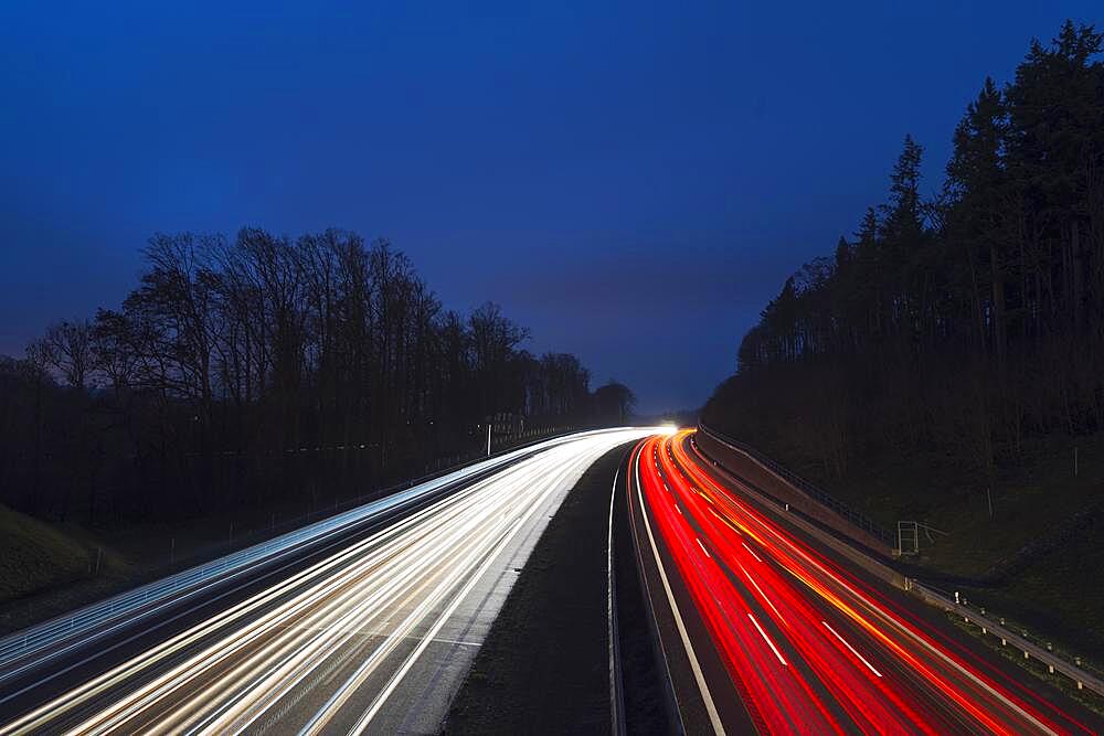 Highway with Traffic Lights, at Night, Light Trail, Germany, Europe