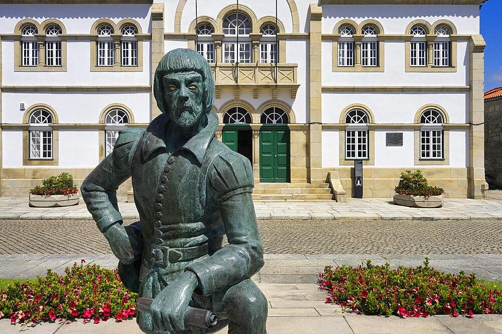 Antonio Goncalves de Bandarra statue in front of the city Hall, Trancoso, Serra da Estrela, Portugal, Europe