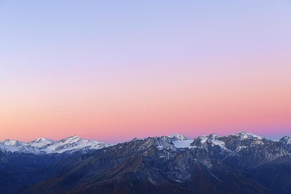 Blue hour over South Tyrolean mountains, Naturns, South Tyrol, Italy, Europe