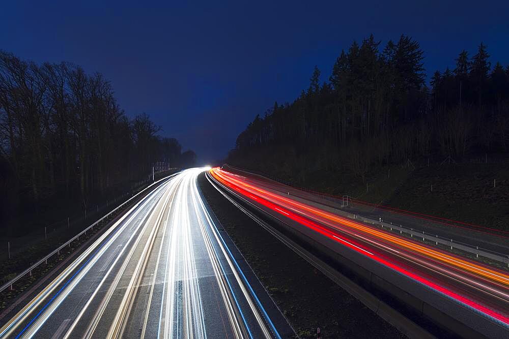 Highway with Traffic Lights, at Night, Light Trail, Germany, Europe