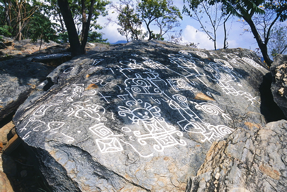 Petroglyphs of Vigirima, also known as Tronconero's Painted Stone, Piedra Pintada archaeological site, San Esteban National park, Carabobo state, Venezuela, South America