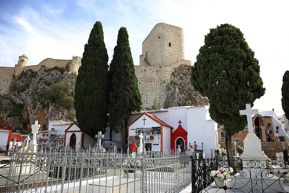 Pania, Andalusia, municipality of Olvera in the province of Cadiz, located on the Ruta de los Pueblos Blancos, Road of the White Villages, cemetery below the Castillo Arabe, Spain, Europe