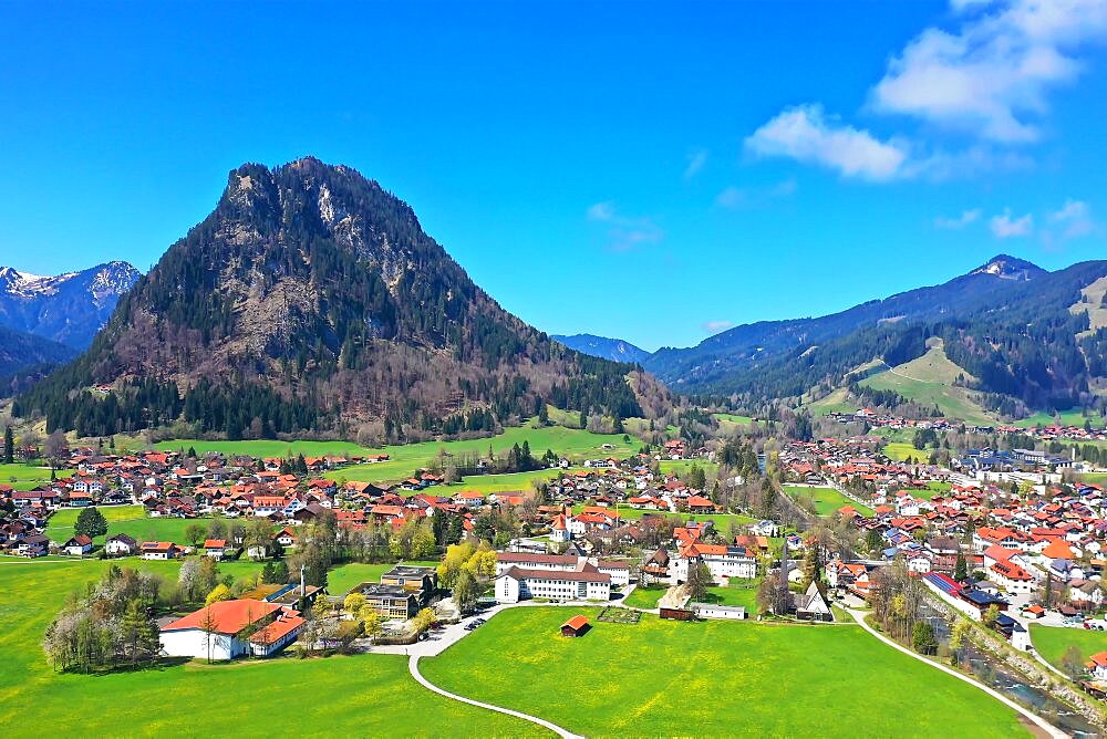 Aerial view of Pfronten in fine weather. Allgaeu, Alps, Bavaria, Germany, Europe