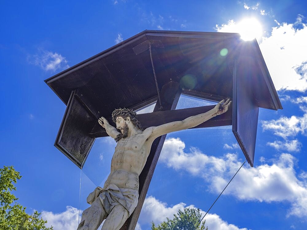 Crucifix in the cemetery of the Catholic parish church of St. George, Reichenau Island, Lake Constance, Constance County, Baden-Wuerttemberg, Germany, Europe