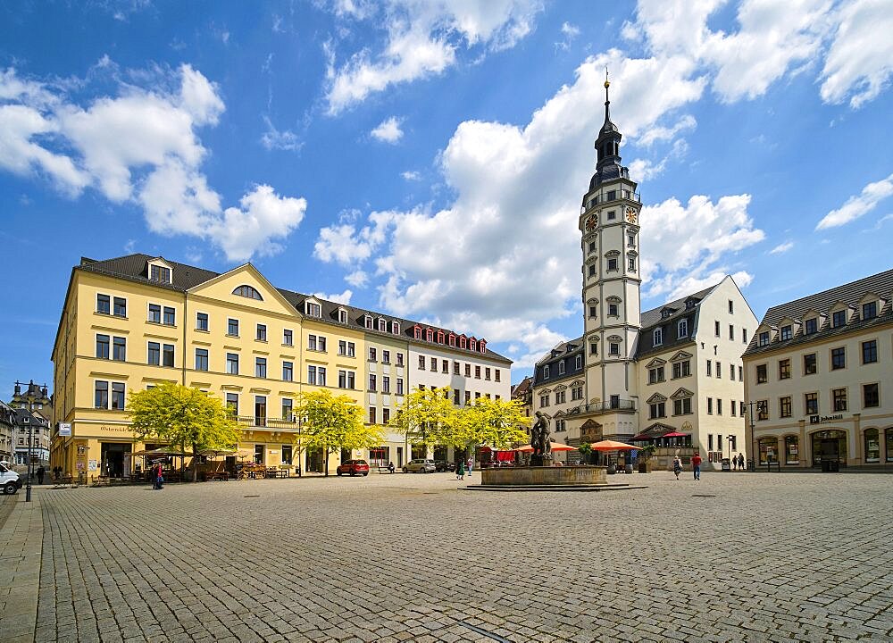 Market square with Renaissance town hall, and market fountain, Gera, Thuringia, Germany, Europe