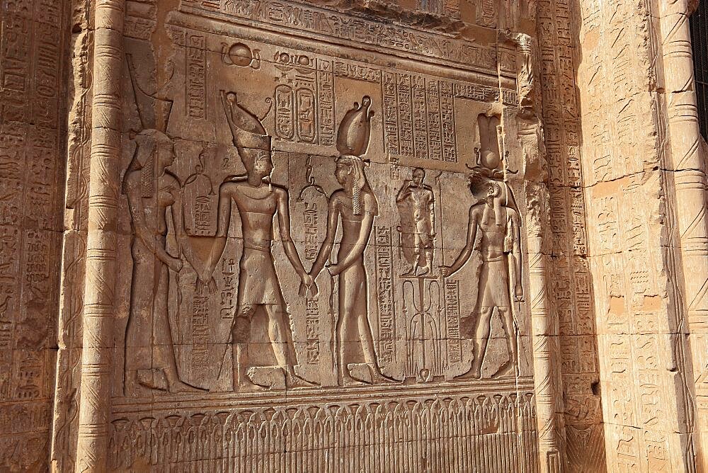 Temple of Chnum, wall relief, part of the temple complex in the city of Esna, Upper Egypt, Egypt, Africa