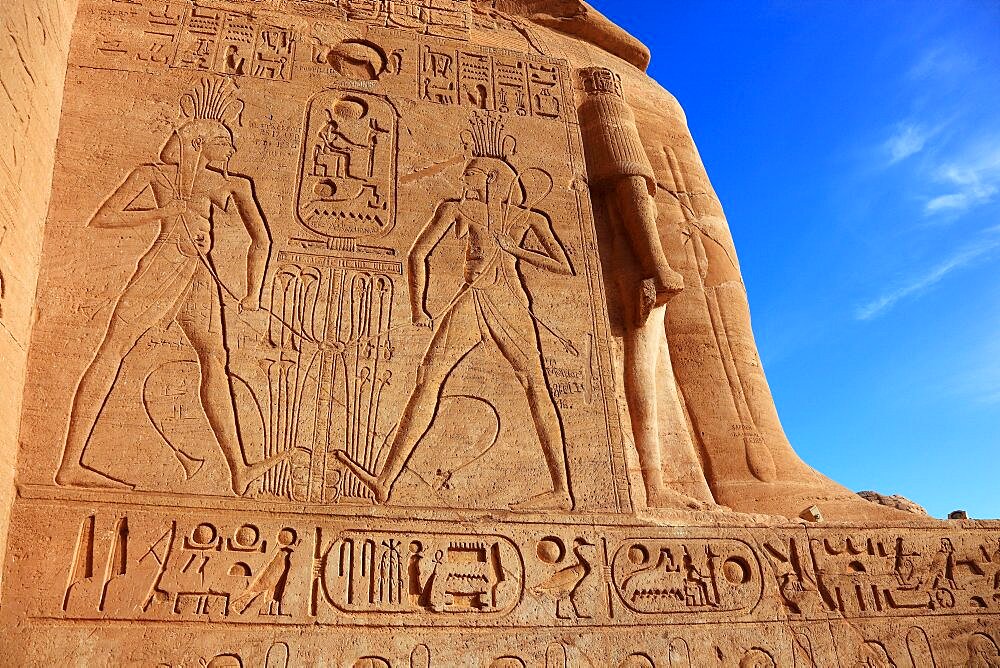 Abu Simbel, also Abu Simbal, Ebsambul or Isambul, relief on the temple of Ramses II. Upper Egypt, Egypt, Africa