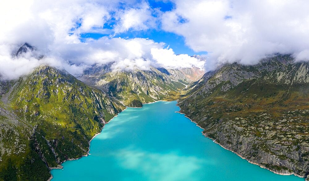 Aerial view of the Goescheneralpsee in the Goeschenertal, Canton Uri, Switzerland, Europe