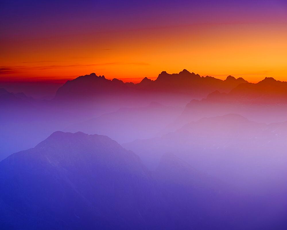 Dawn on the summit of Krn, 2. 244m, Triglav National Park, Julian Alps, Slovenia, Europe