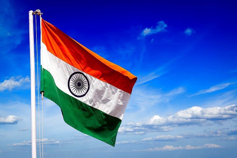 India indian flag in blue sky