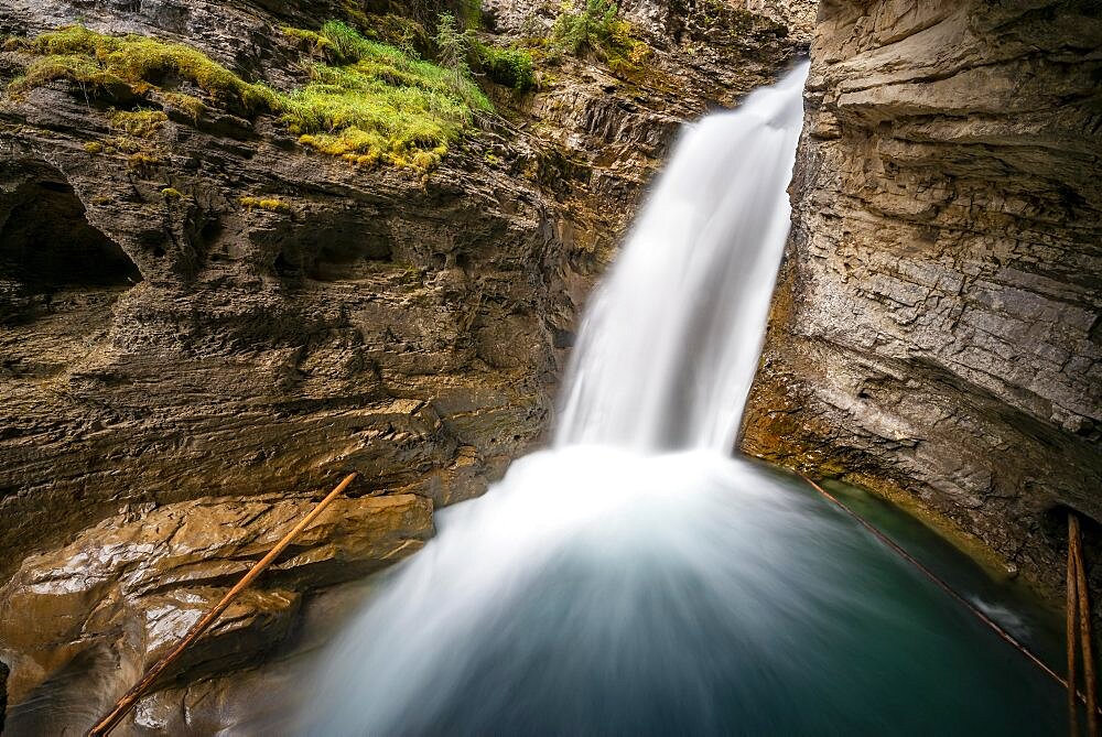 Waterfall, Lower Falls, Mountain River in a Gorge, Johnston Creek in Johnston Canyon, Bow Valley, Banff National Park, Rocky Mountains, Alberta, Canada, North America