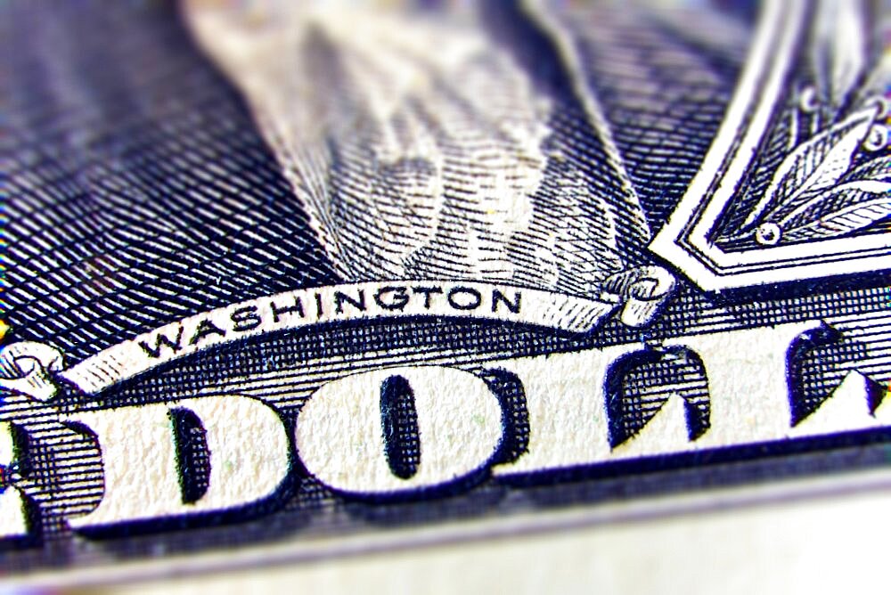 Macro of one dollar note strongly enlarged with special effect Tilt Shift