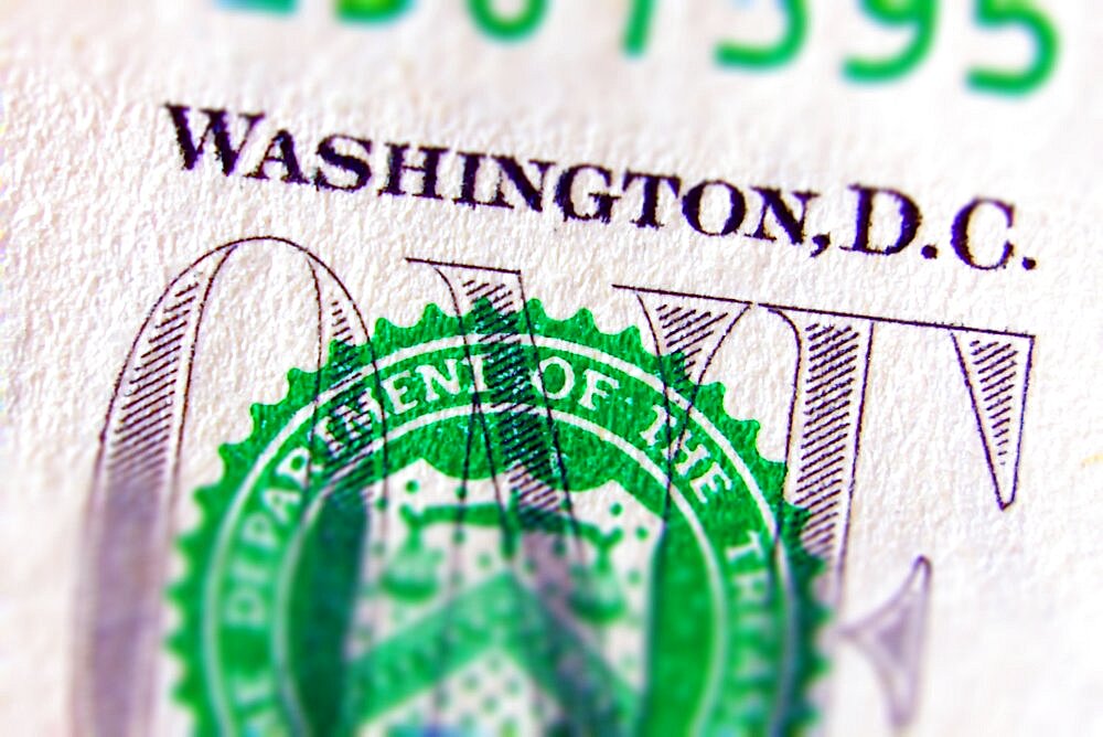 Macro of one dollar note strongly enlarged with special effect Tilt Shift